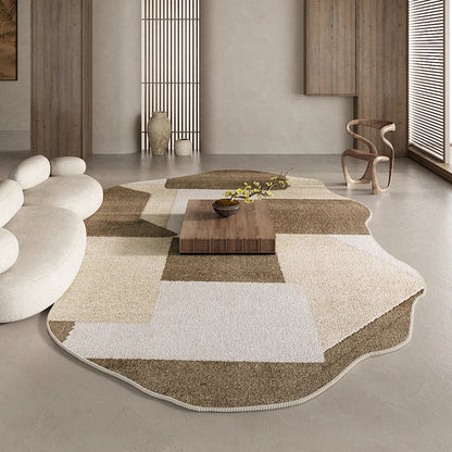 American Retro Rugs for Bedroom Fluffy Soft Brown Plush Rug Irregular Living Room Decoration Carpet Large Area Thicken