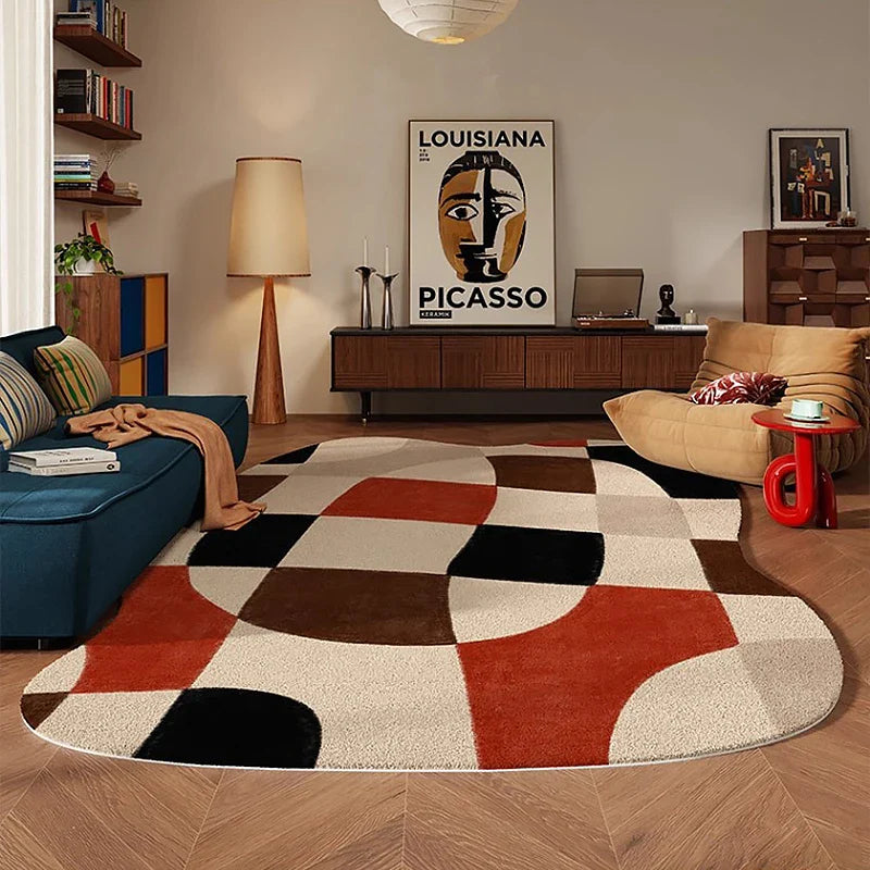 Living Room Carpet Sofa Coffee Table Rug Irregular Non slip Floor Mat Machine Washable Soft Bedroom Rugs Retro Home