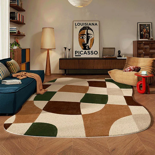 Living Room Carpet Sofa Coffee Table Rug Irregular Non slip Floor Mat Machine Washable Soft Bedroom Rugs Retro Home