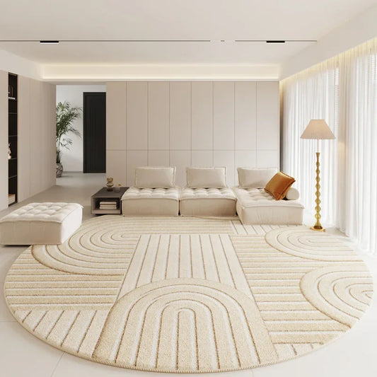 Modern Rugs for Bedroom Fluffy Soft Lounge Rug Thick Cloakroom Round Floor Mat Cream Living Room Decoration Anti slip
