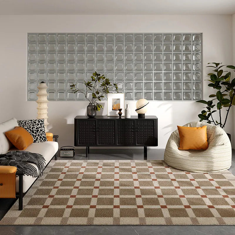 Retro Plaid Living Room Decoration Rug Cloakroom Large Area Carpet Nordic Style Rugs for Bedroom Home Fluffy Soft Plush