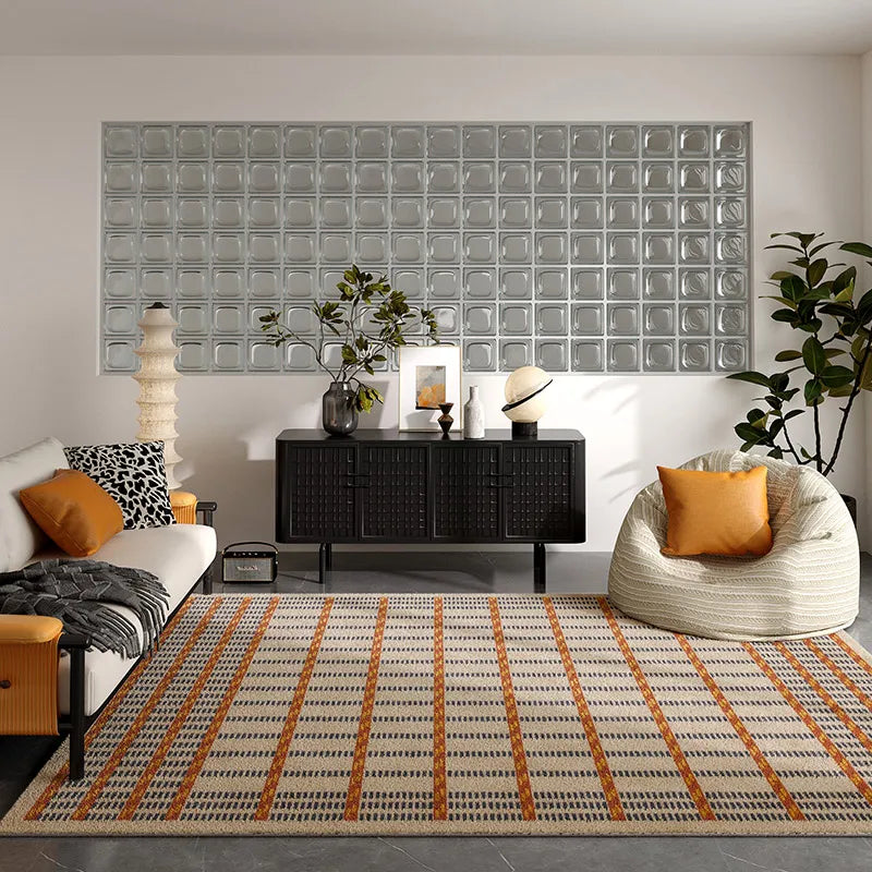 Retro Plaid Living Room Decoration Rug Cloakroom Large Area Carpet Nordic Style Rugs for Bedroom Home Fluffy Soft Plush