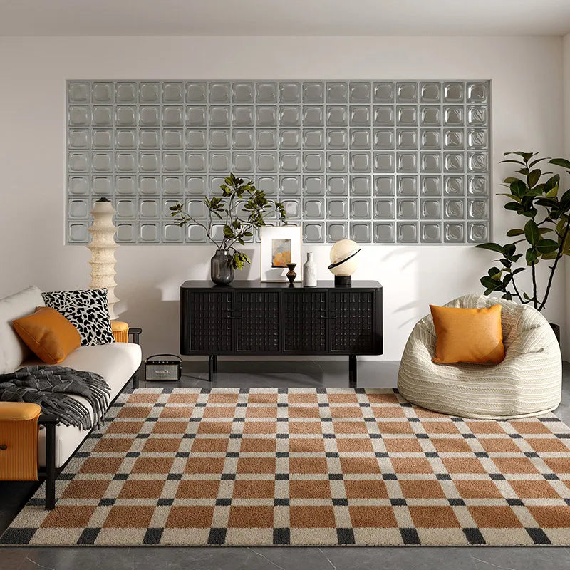 Retro Plaid Living Room Decoration Rug Cloakroom Large Area Carpet Nordic Style Rugs for Bedroom Home Fluffy Soft Plush