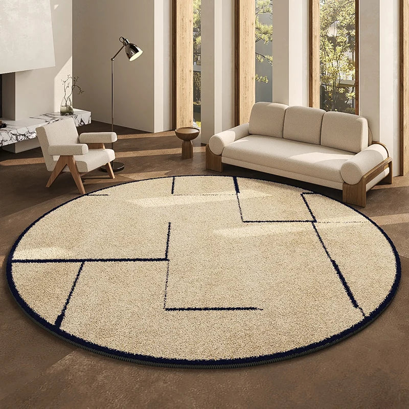 Round Geometric Living Room Carpet Modern Minimalist Bedroom Non Slip Carpets Highend Japanese Sofa Coffee Table Fluffy