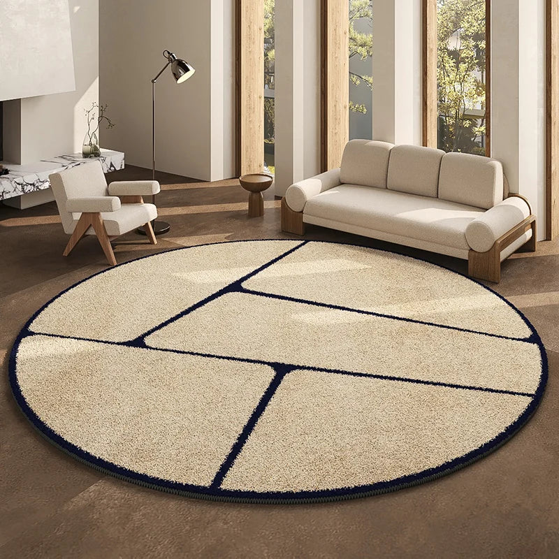 Round Geometric Living Room Carpet Modern Minimalist Bedroom Non Slip Carpets Highend Japanese Sofa Coffee Table Fluffy
