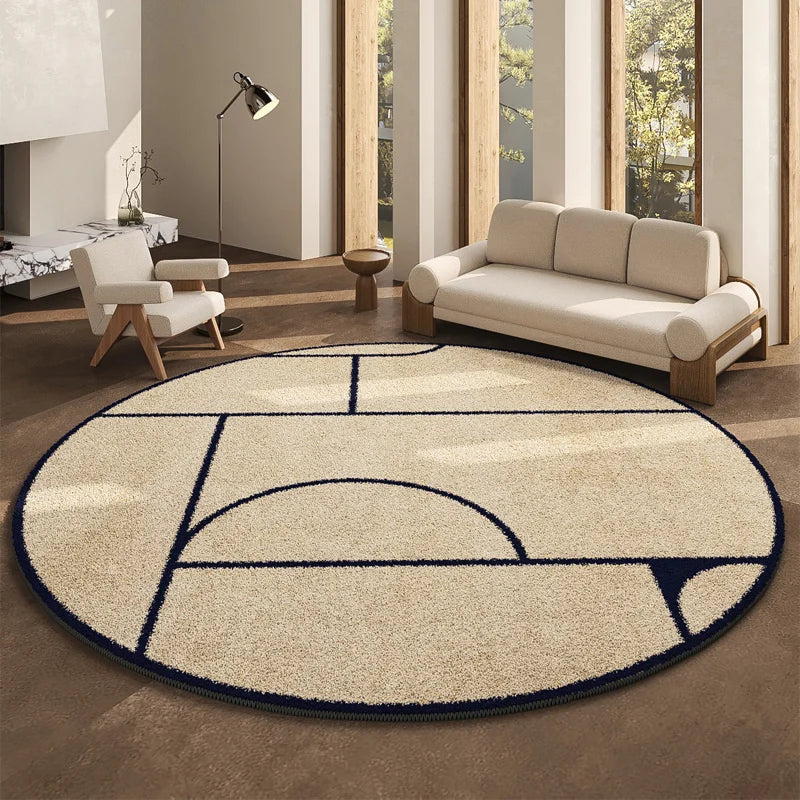 Round Geometric Living Room Carpet Modern Minimalist Bedroom Non Slip Carpets Highend Japanese Sofa Coffee Table Fluffy