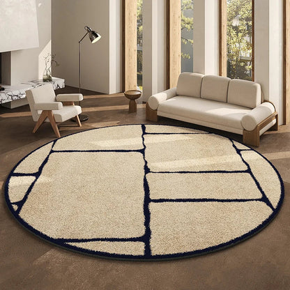 Round Geometric Living Room Carpet Modern Minimalist Bedroom Non Slip Carpets Highend Japanese Sofa Coffee Table Fluffy