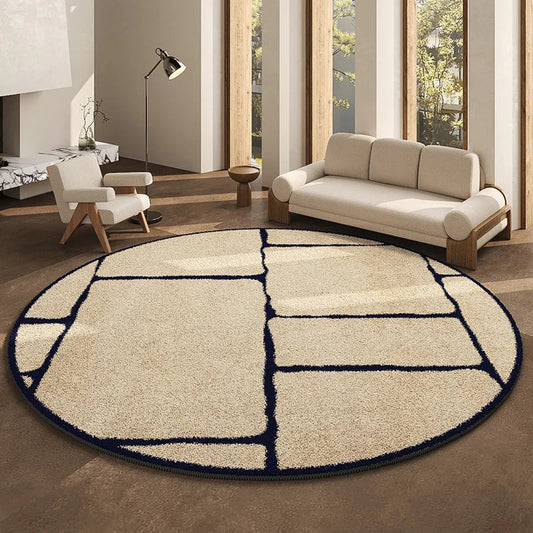 Round Geometric Living Room Carpet Modern Minimalist Bedroom Non Slip Carpets Highend Japanese Sofa Coffee Table Fluffy